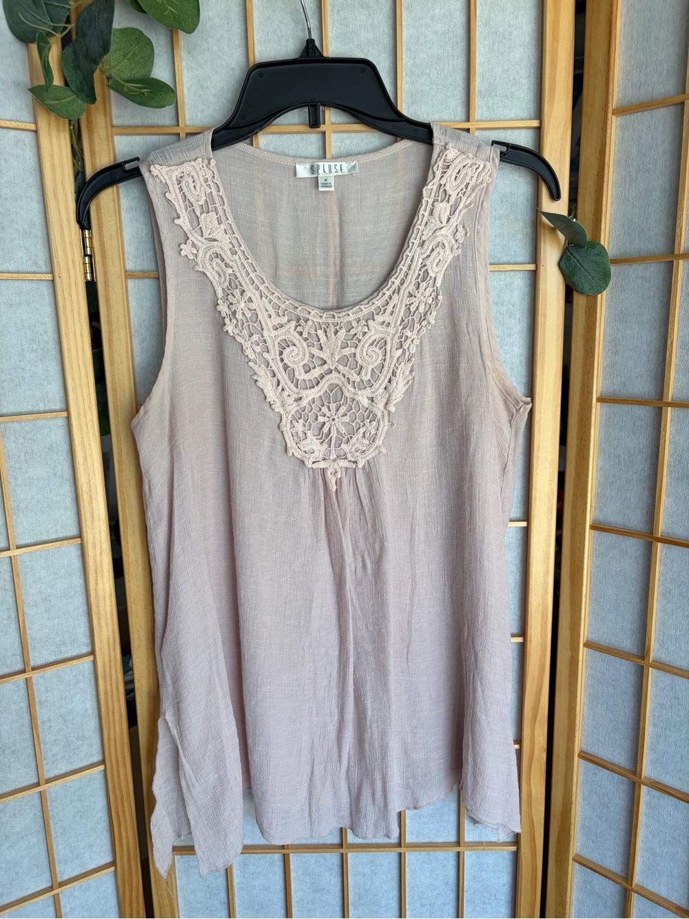 Spense Blush Lace Yoke Tank Top